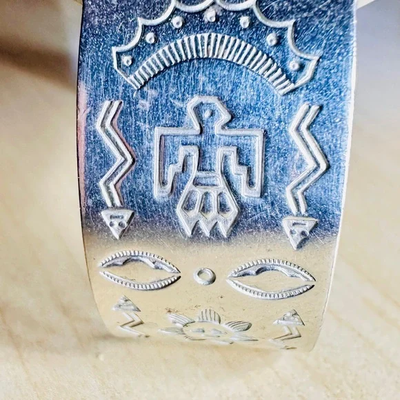Fred Harvey Style Celestial Silver Cuff Bracelet - Picture 4 of 6
